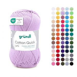 Gr&uuml;ndl Laine Cotton Quick uni - Laine pour crochet - 100% coton - Laine pour tricot - Fil de coton brillant - 1 pelote de 50 g / 125 m - Taille des aiguilles 3-4 - Lilas
