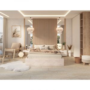 Lit coffre orlando 160x200 - Sommier inclus Crème
