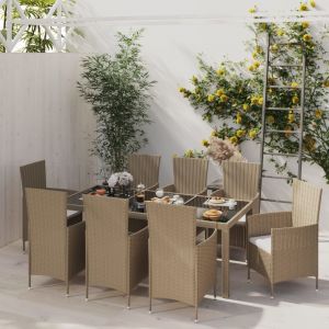VidaXL Mobilier &agrave; d&icirc;ner de jardin 9 pcs coussins R&eacute;sine tress&eacute;e Beige
