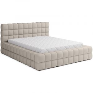 Lit coffre 160x200 sommier inclus Cloud tissu bouclette Beige
