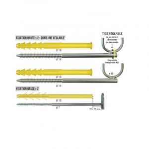 ING Fixations Kit de fixation radiateur en fonte pour mur ancien ou avec doublage, 2 fixations hautes 18x160 et 2 fixations basses 10x160