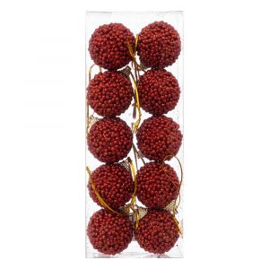 D&eacute;co de Sapin Kit 10 Boules de No&euml;l D 4 cm Bille Rouge paillet&eacute;