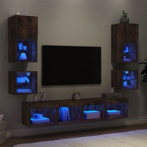VidaXL Unités Murales TV avec LED 8 pcs, Armoires de Télévision Suspendues, Meubles Télé de Salon, Moderne, Chêne Fumé Bois d'Ingénierie