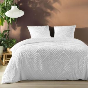 Linge - Parure de Lit 3 Pi&egrave;ces Heltie - Microfibre Tuft&eacute;e Douce et Respirante - 260x240cm - Blanc
