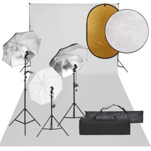 VidaXL Kit de studio photo avec &eacute;clairage toile de fond et r&eacute;flecteur 3094726