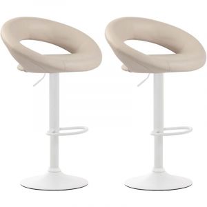 CLP Lot de 2 Tabourets de Bar Olinda Similicuir avec Pi&egrave;tement et repose-pieds Trompette en M&eacute;tal, Cr&egrave;me-Blanc