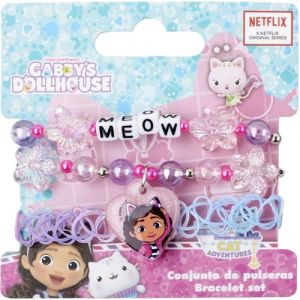 Gabby's Dollhouse Ensemble de bracelets avec perles florales et charm « Meow » sur base pastel | Bijoux officiels pour filles à partir de 3 ans, très adaptés pour cadeau à thème et jeu imaginatif