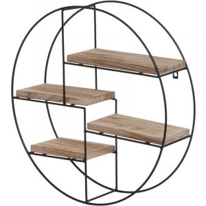 Décoshop26 Tagère murale suspendue 4 niveaux en métal et bois naturel design industriel forme ronde 45 x 45 x 11 cm 040008663