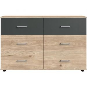 Wimex Commode - rhodes - 6 tiroirs - Chene Hickory et gris - 130 x 41 x 83 cm