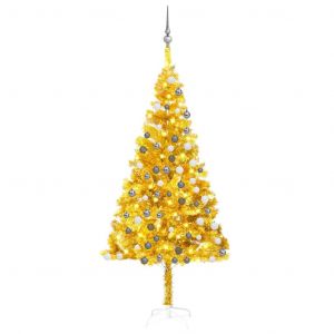 VidaXL Arbre de Noël artificiel avec LED et boules Doré 180 cm PET