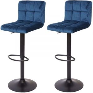 Décoshop26 Lot de 2 tabourets de bar chaises comptoir réglable en hauteur en velours bleu pétrole piètement noir 040007461