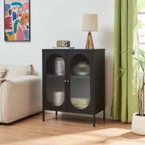 Buffet Karlskrona acier verre 102 x 80 x 40 cm noir [en.casa]