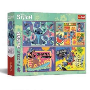 Trefl Puzzle 4 en 1 : Lilo & Stitch, Incroyable Stitch - 4 x 250 Pièces - Ensemble de Quatre Puzzle pour Les Adolescents