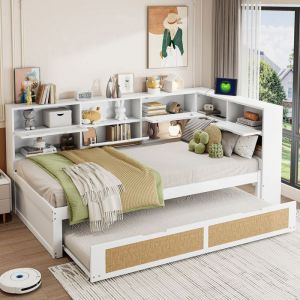 Image de Modfu - Lit enfant avec tiroirs 90x200 cm, mdf, sans matelas, nombreux rangements, lit simple, blanc