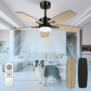 Ventilateur Plafond Mefine 106cm Silencieux avec Lumi&egrave;re LED et T&eacute;l&eacute;commande Noir/Effet Bois