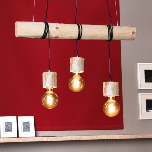 home24 Britop - Suspension en Pin Naturel, Design Scandinave Triple Douille, TRABO PINO
