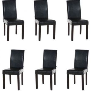 Lot de 6 chaise de salle &agrave; manger en simili cuir bois brun fonc&eacute; brun mya