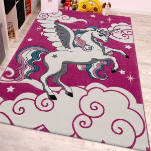Chambre d'enfant Tapis Pour Enfant La Petite Licorne En Rose Crème Turquoise 120 cm rond - Paco Home