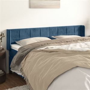 VidaXL Tête de Lit avec Oreilles Meuble de Chambre à Coucher Accessoire de Lit Double Tête de Cadre de Lit Bleu Foncé 203x16x78/88 cm Velours 3118838