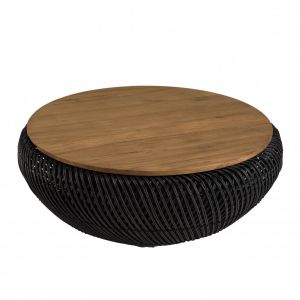 Image de Macabane Table basse ronde en rotin noir plateau amovible D81