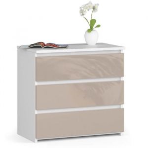 Table de chevet Akord Blanche 60 cm 3 tiroirs façade Cappuccino Brillant 60x35x57 cm