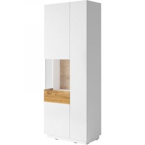 Meublorama - Vitrine, biblioth&egrave;que, vaisselier kiles coloris gris blanc et ch&ecirc;ne. Mod&egrave;le vitrine gauche.