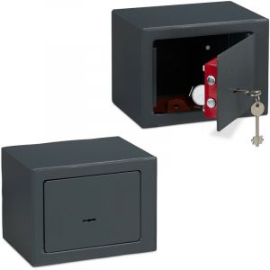 Relaxdays Coffre-fort avec clé, lot de 2, Panneton double, Fixation au mur ou au sol, petit coffre-fort, hlp: 17x23x17, gris foncé
