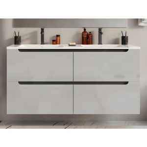 Meuble de salle de bain suspendu avec double vasque à encastrer - Blanc - 120 cm - SELITA
