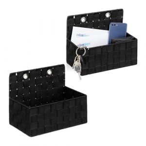 Relaxdays Panier de Rangement, Lot de 2, H x L x P : env. 20 x 25 x 16,5 cm, pour la Salle de Bain ou l'entrée, Noir