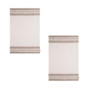 Coucke Lot de 2 torchons unis en lin, Albatre, beige