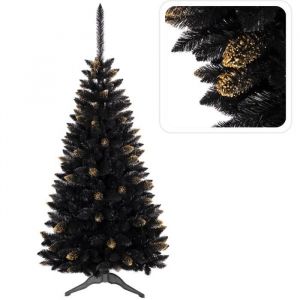 Sapin de Noël artificiel noir, épicéa du Ghana, PVC, doré, 90 cm