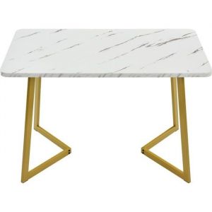 Table à Manger - Structure en Métal - Rectangulaire en Marbre - Blanc