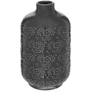 Atmosphera Vase en Céramique émaillée Gris motif en relief D. 12 x H. 21,5 cm
