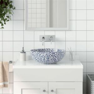 VidaXL Vasque à poser blanc et bleu rond ?41x14 cm céramique