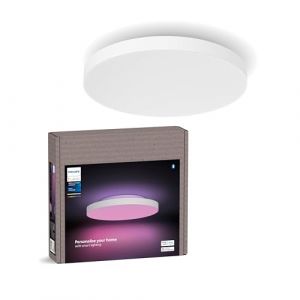 Philips Hue Panneau de plafond connecté Datura (grand rond 57,4 x 57,4 cm) blanc et lumière colorée, compatible Bluetooth, commande vocale avec Alexa, Apple Home et Google Assistant