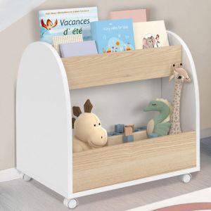 Idmarket Bibliothèque pour enfant ANDREAS sur roulettes hêtre et blanc