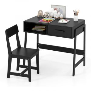 Giantex Bureau et Chaise pour Enfants 3 Ans+, Ensemble Table d'Étude en Bois, Noir