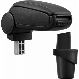 Pro.tec Accoudoir central pour - avec compartiment - rembourr&eacute; - cuir-synth&eacute;tique - noir avec des coutures noirs - imitation cuir noir