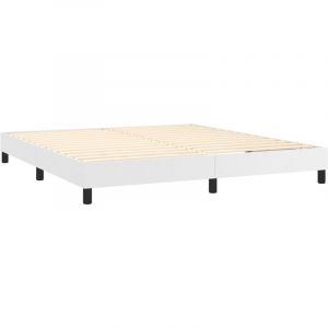 Décoshop26 Sommier à lattes sur pieds cadre de lit 160x200 cm synthétique blanc TDL0207362