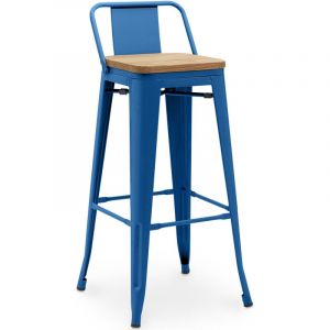 Tabouret de bar Bistrot Metalix - Bois clair - 76 cm - Bleu foncé