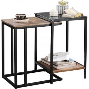 Sobuy FBT99-F Lot de 2 Tables Basses Gigognes pour Salon, Tables Carrée en Bois et Verre Trempé avec Cadre en Métal Rob