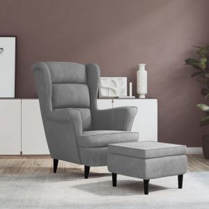 Image de VidaXL Fauteuil à oreilles avec tabouret Gris clair Velours 3115931