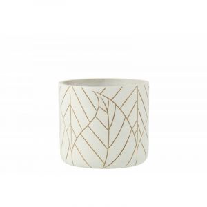 Jolipa Cache pot blanc en céramique avec motif de feuilles dorées - Blanc