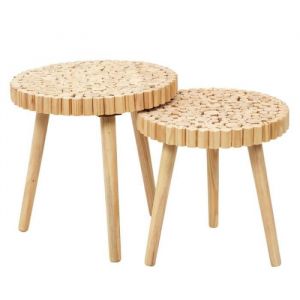 Lot De 2 Tables Gigognes "rondin" 40cm Naturel Prix Beige