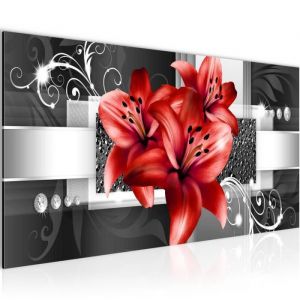 Runa art Tableau Décoration Murale Fleurs de Lys 100x40 cm 1 Panneau Deco Toile Prêt à Accroc r 008612c