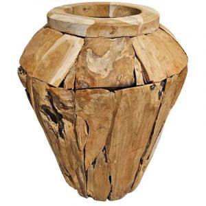 Grand vase d&eacute;coratif en bois de teck massif H. 59 cm - WINNIE L