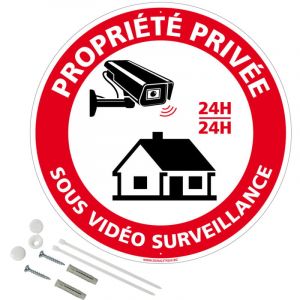 Panneau de signalisation rond prépercé pvc ou alu diamètre 250 ou 300 mm + kit de fixation pour pose facile, rapide - Propriété privée sous