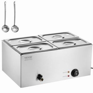 VEVOR Chauffe-Plat Buffet à 4 Bacs, Bain-Marie Électrique 15 L 1200 W, Buffet Chauffant en Acier Inoxydable, Température Réglable 30-85 °C, pour Réchauffer Les Aliments Restauration Soirée Fête