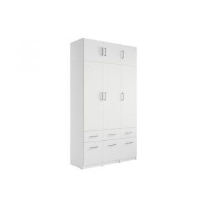 Vente-unique - Armoire 3 portes et 6 tiroirs - L136 cm - Blanc + R&eacute;hausse - belomy