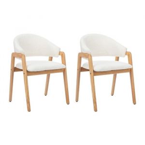 Vente-unique - Lot de 2 chaises avec accoudoirs en tissu bouclette et bois d'hévéa - Blanc et naturel - soluna